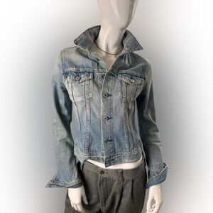 AG Denim Jacket distressed Medium Wash made in USA size Small